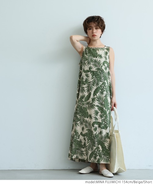 coca（coca）（コカ）の「リーフ柄リゾートワンピース（ワンピース・レディース・ベージュ・SHORT/LONG）」の4枚目の写真