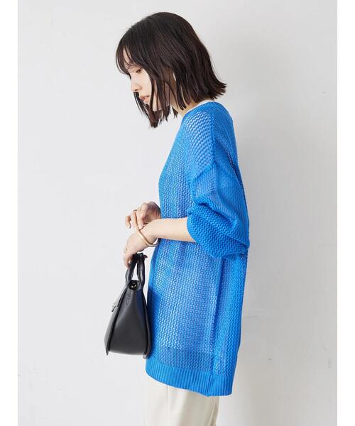 Green　Parks（グリーンパークス）の「袖ボリュームメッシュニットプルオーバー（ニット/セーター・レディース・ブラック/オフホワイト/ブルー・FREE）」の22枚目の写真