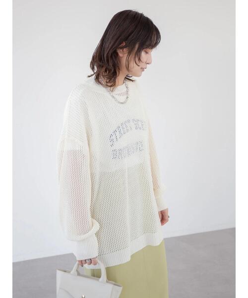 Green　Parks（グリーンパークス）の「袖ボリュームメッシュニットプルオーバー（ニット/セーター・レディース・ブラック/オフホワイト/ブルー・FREE）」の17枚目の写真