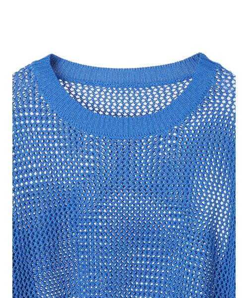 Green　Parks（グリーンパークス）の「袖ボリュームメッシュニットプルオーバー（ニット/セーター・レディース・ブラック/オフホワイト/ブルー・FREE）」の12枚目の写真