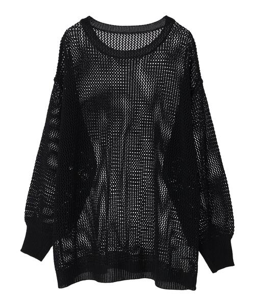 Green　Parks（グリーンパークス）の「袖ボリュームメッシュニットプルオーバー（ニット/セーター・レディース・ブラック/オフホワイト/ブルー・FREE）」の6枚目の写真