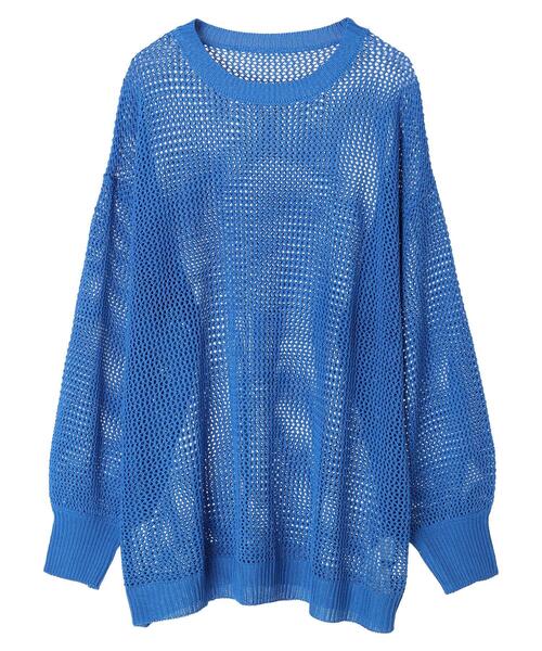 Green　Parks（グリーンパークス）の「袖ボリュームメッシュニットプルオーバー（ニット/セーター・レディース・ブラック/オフホワイト/ブルー・FREE）」の5枚目の写真