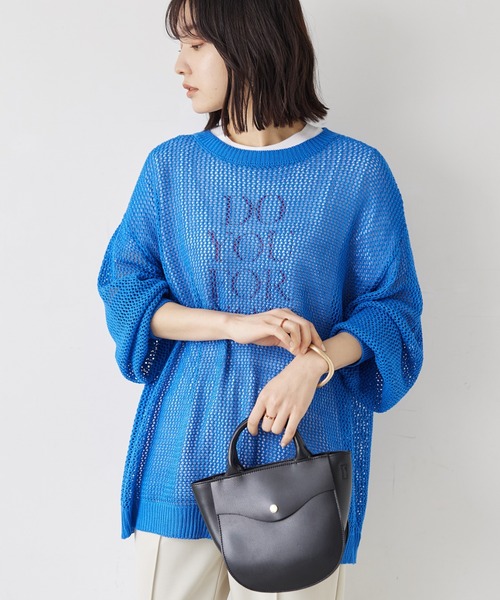 Green　Parks（グリーンパークス）の「袖ボリュームメッシュニットプルオーバー（ニット/セーター・レディース・ブラック/オフホワイト/ブルー・FREE）」の3枚目の写真