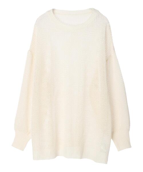 Green　Parks（グリーンパークス）の「袖ボリュームメッシュニットプルオーバー（ニット/セーター・レディース・ブラック/オフホワイト/ブルー・FREE）」の4枚目の写真