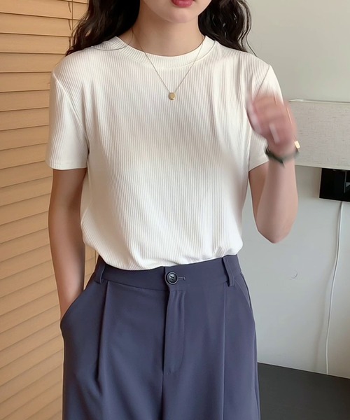 Ulysses(ユリシス)の「シンプルリブTシャツ(Tシャツ/カットソー・レディース・グレー/ブラック/ホワイト/ピンク/ブラウン・L/M)」の2枚目の写真