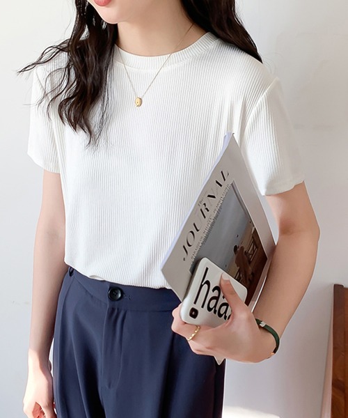 Ulysses(ユリシス)の「シンプルリブTシャツ(Tシャツ/カットソー・レディース・グレー/ブラック/ホワイト/ピンク/ブラウン・L/M)」の6枚目の写真