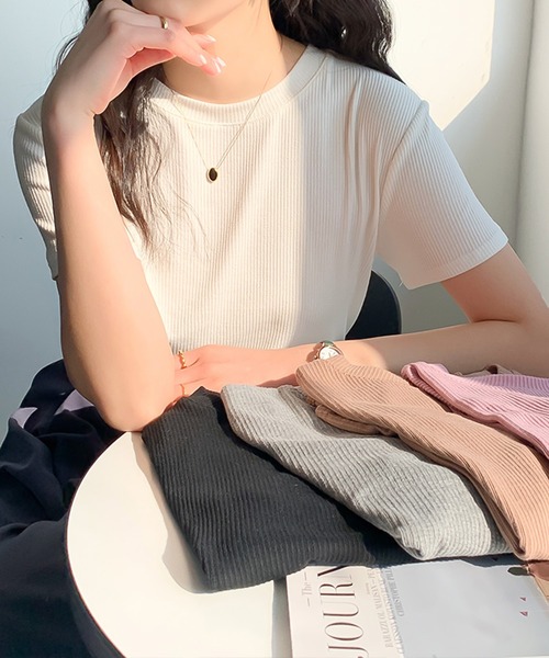 Ulysses(ユリシス)の「シンプルリブTシャツ(Tシャツ/カットソー・レディース・グレー/ブラック/ホワイト/ピンク/ブラウン・L/M)」の8枚目の写真