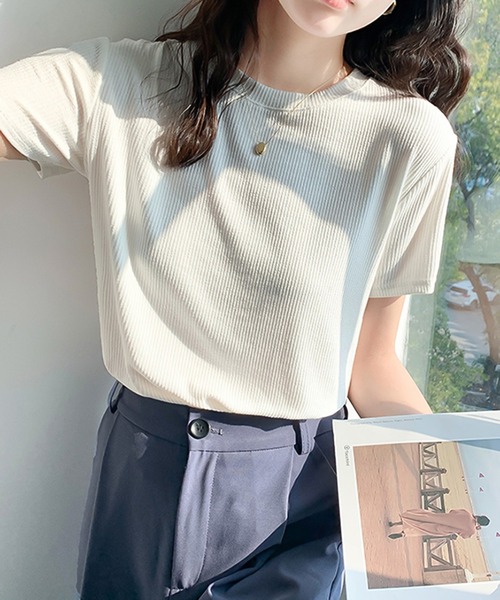 Ulysses(ユリシス)の「シンプルリブTシャツ(Tシャツ/カットソー・レディース・グレー/ブラック/ホワイト/ピンク/ブラウン・L/M)」の9枚目の写真