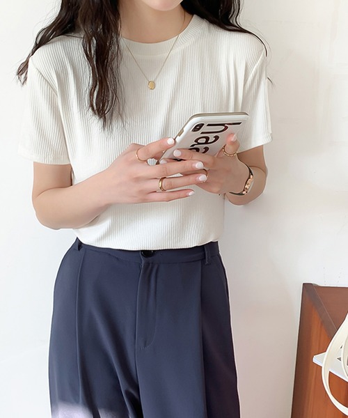 Ulysses(ユリシス)の「シンプルリブTシャツ(Tシャツ/カットソー・レディース・グレー/ブラック/ホワイト/ピンク/ブラウン・L/M)」の10枚目の写真