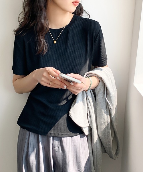 Ulysses(ユリシス)の「シンプルリブTシャツ(Tシャツ/カットソー・レディース・グレー/ブラック/ホワイト/ピンク/ブラウン・L/M)」の12枚目の写真