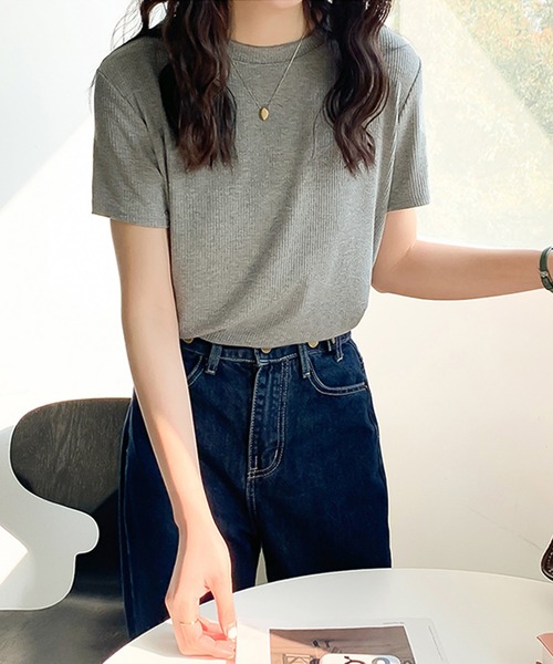 Ulysses(ユリシス)の「シンプルリブTシャツ(Tシャツ/カットソー・レディース・グレー/ブラック/ホワイト/ピンク/ブラウン・L/M)」の14枚目の写真