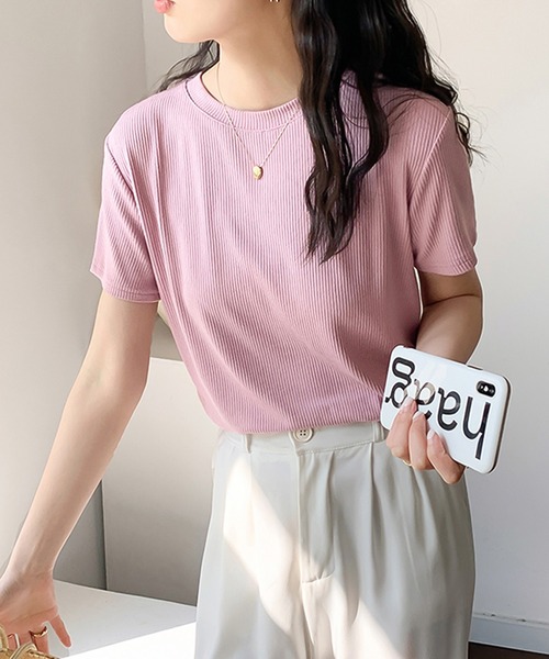 Ulysses(ユリシス)の「シンプルリブTシャツ(Tシャツ/カットソー・レディース・グレー/ブラック/ホワイト/ピンク/ブラウン・L/M)」の19枚目の写真