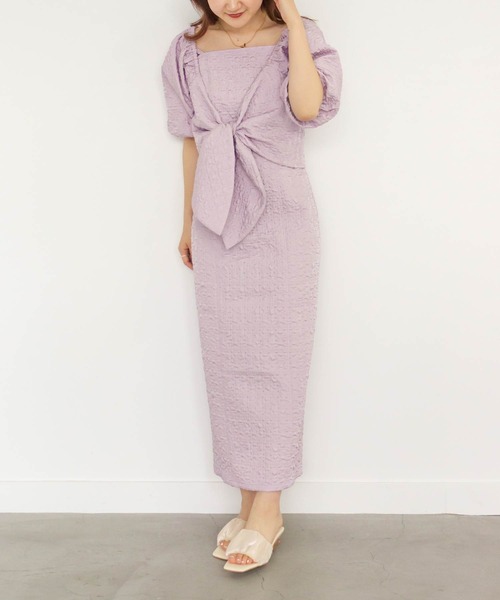 RANDA(ランダ)の「ノットデザインブラウスセットワンピース(ワンピース・レディース・ベージュ/カーキ/ブルー/パープル・1/0)」の4枚目の写真