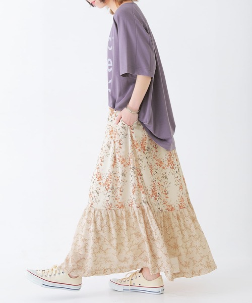 osharewalker（オシャレウォーカー）の「【廃盤】『花柄切替ティアードスカート』（スカート・レディース・ライトベージュ/ブラック・FREE）」の7枚目の写真