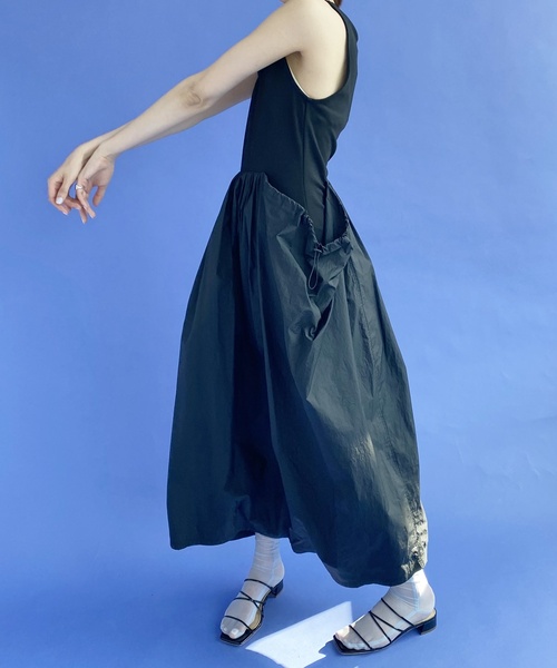 アモーメント ロングワンピース ノースリーブ シアージャージー ブラック 黒 0 AMOMENTO（アモーメント）の「AMOMENTO/SHEER JERSEY DRESS