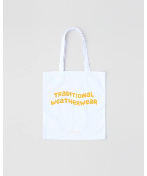 Traditional Weatherwear(トラディショナルウェザーウェア)の「WAVE LOGO TOTE(トートバッグ・レディース・ホワイト×ブラウン/ホワイト×イエロー/ホワイト×グリーン・F)」の1枚目の写真