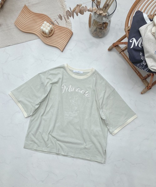 AS KNOW AS plus（アズノゥアズプラス）の「●スケボーラビット刺繍ロゴリンガーTシャツ（Tシャツ/カットソー・レディース・キナリ/チャコールグレー/オートミール/ミント・FREE）」の4枚目の写真