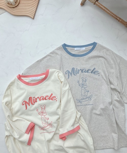 AS KNOW AS plus（アズノゥアズプラス）の「●スケボーラビット刺繍ロゴリンガーTシャツ（Tシャツ/カットソー・レディース・キナリ/チャコールグレー/オートミール/ミント・FREE）」の7枚目の写真