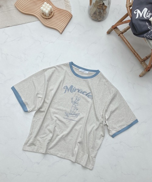 AS KNOW AS plus（アズノゥアズプラス）の「●スケボーラビット刺繍ロゴリンガーTシャツ（Tシャツ/カットソー・レディース・キナリ/チャコールグレー/オートミール/ミント・FREE）」の9枚目の写真