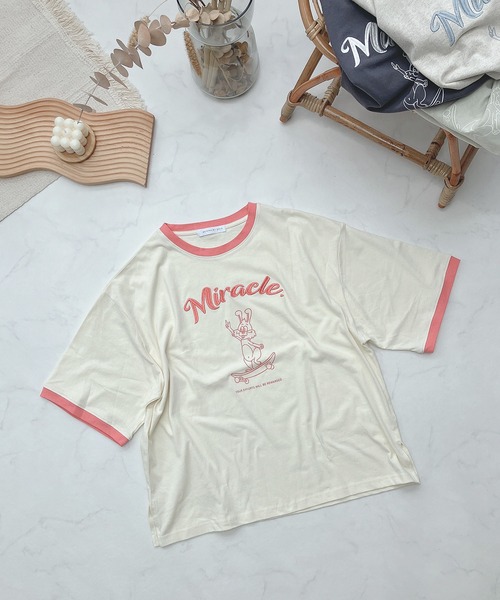 AS KNOW AS plus（アズノゥアズプラス）の「●スケボーラビット刺繍ロゴリンガーTシャツ（Tシャツ/カットソー・レディース・キナリ/チャコールグレー/オートミール/ミント・FREE）」の11枚目の写真