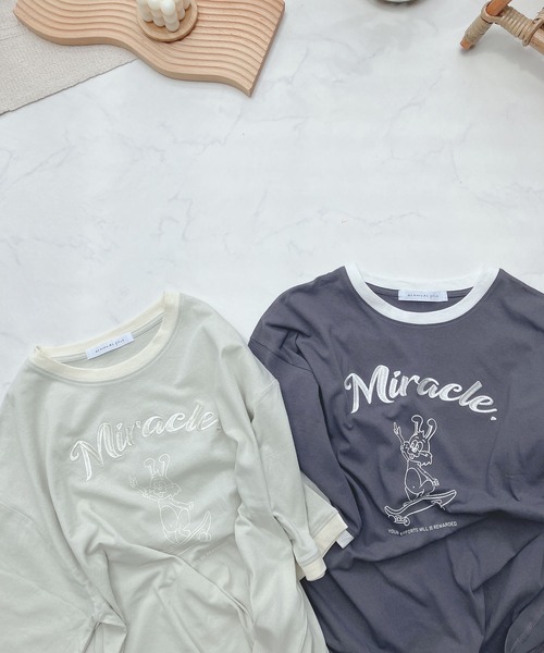 AS KNOW AS plus（アズノゥアズプラス）の「●スケボーラビット刺繍ロゴリンガーTシャツ（Tシャツ/カットソー・レディース・キナリ/チャコールグレー/オートミール/ミント・FREE）」の15枚目の写真