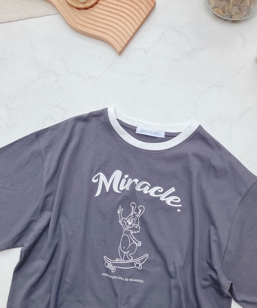 AS KNOW AS plus（アズノゥアズプラス）の「●スケボーラビット刺繍ロゴリンガーTシャツ（Tシャツ/カットソー・レディース・キナリ/チャコールグレー/オートミール/ミント・FREE）」の14枚目の写真