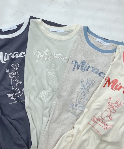 AS KNOW AS plus（アズノゥアズプラス）の「●スケボーラビット刺繍ロゴリンガーTシャツ（Tシャツ/カットソー・レディース・キナリ/チャコールグレー/オートミール/ミント・FREE）」の16枚目の写真