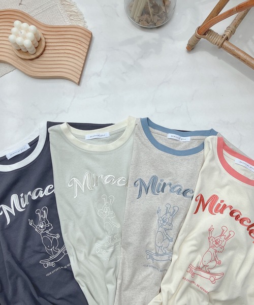 AS KNOW AS plus（アズノゥアズプラス）の「●スケボーラビット刺繍ロゴリンガーTシャツ（Tシャツ/カットソー・レディース・キナリ/チャコールグレー/オートミール/ミント・FREE）」の8枚目の写真