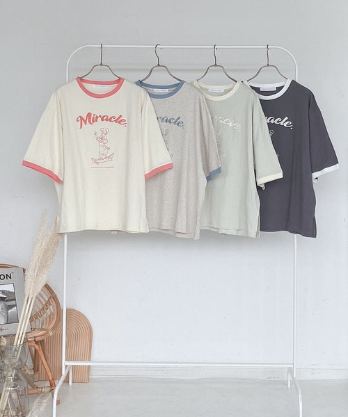 AS KNOW AS plus（アズノゥアズプラス）の「●スケボーラビット刺繍ロゴリンガーTシャツ（Tシャツ/カットソー・レディース・キナリ/チャコールグレー/オートミール/ミント・FREE）」の10枚目の写真