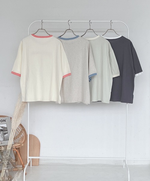 AS KNOW AS plus（アズノゥアズプラス）の「●スケボーラビット刺繍ロゴリンガーTシャツ（Tシャツ/カットソー・レディース・キナリ/チャコールグレー/オートミール/ミント・FREE）」の6枚目の写真