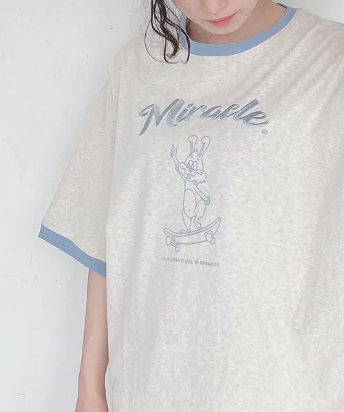 AS KNOW AS plus（アズノゥアズプラス）の「●スケボーラビット刺繍ロゴリンガーTシャツ（Tシャツ/カットソー・レディース・キナリ/チャコールグレー/オートミール/ミント・FREE）」の18枚目の写真