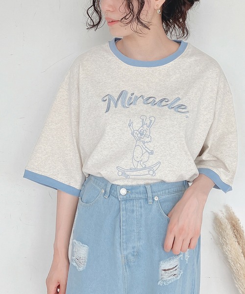 AS KNOW AS plus（アズノゥアズプラス）の「●スケボーラビット刺繍ロゴリンガーTシャツ（Tシャツ/カットソー・レディース・キナリ/チャコールグレー/オートミール/ミント・FREE）」の20枚目の写真