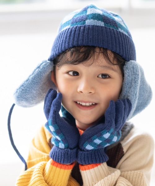 RAGMART（ラグマート）の「チェックニットワッチ（ニットキャップ/ビーニー・キッズ・ネイビー/ベージュ・M/S）」の2枚目の写真