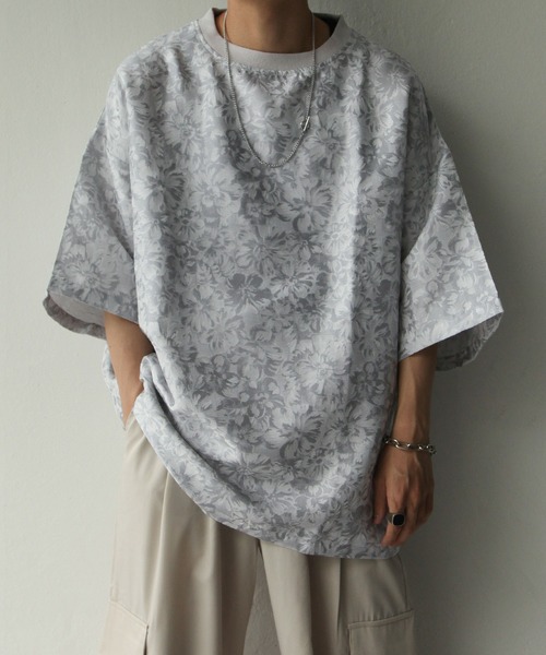 NILWAY(ニルウェイ)の「フラワージャガードプルオーバー(Tシャツ/カットソー・メンズ・ライトグレー/ブラック/グレイッシュベージュ・MEDIUM/LARGE)」の15枚目の写真