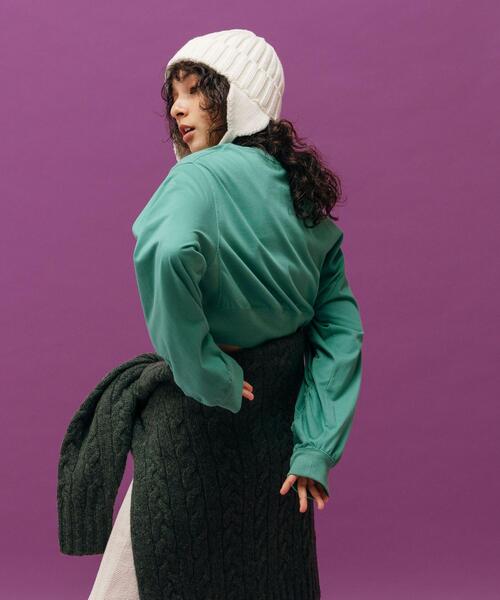 CITEN（シテン）の「＜CITEN＞ソデシャーリング クロップド Tシャツ（Tシャツ/カットソー・レディース・ブラック/オフホワイト/ケリー・FREE）」の8枚目の写真