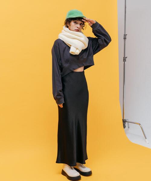 CITEN（シテン）の「＜CITEN＞ソデシャーリング クロップド Tシャツ（Tシャツ/カットソー・レディース・ブラック/オフホワイト/ケリー・FREE）」の10枚目の写真