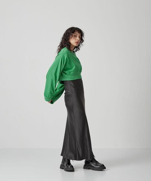 CITEN（シテン）の「＜CITEN＞ソデシャーリング クロップド Tシャツ（Tシャツ/カットソー・レディース・ブラック/オフホワイト/ケリー・FREE）」の17枚目の写真