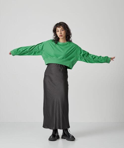 CITEN（シテン）の「＜CITEN＞ソデシャーリング クロップド Tシャツ（Tシャツ/カットソー・レディース・ブラック/オフホワイト/ケリー・FREE）」の18枚目の写真