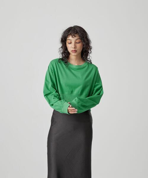 CITEN（シテン）の「＜CITEN＞ソデシャーリング クロップド Tシャツ（Tシャツ/カットソー・レディース・ブラック/オフホワイト/ケリー・FREE）」の20枚目の写真