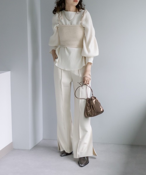 mystic(ミスティック)の「【サイズ展開あり】カットワイドパンツ(その他パンツ・レディース・ブラック/ベージュ/オフホワイト・1/2)」の4枚目の写真