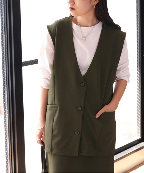 cepo（セポ）の「【セットアイテム】ベスト+スカート　セットアップ（ワンピース・レディース・ブラック/カーキ・M）」の6枚目の写真