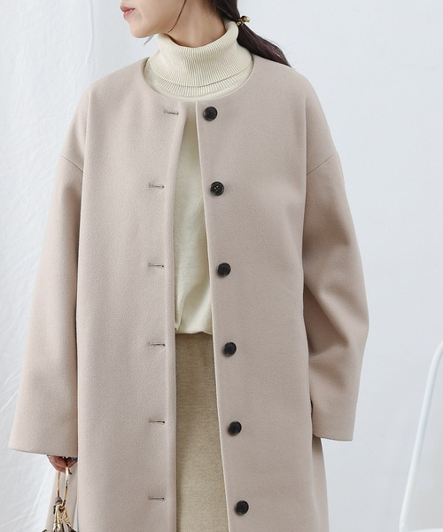 COLONY 2139（コロニートゥーワンスリーナイン）の「テックウールノーカラーコート（ノーカラーコート・レディース・グレイッシュベージュ/ブラック/ベージュ・LARGE/MEDIUM）」の3枚目の写真