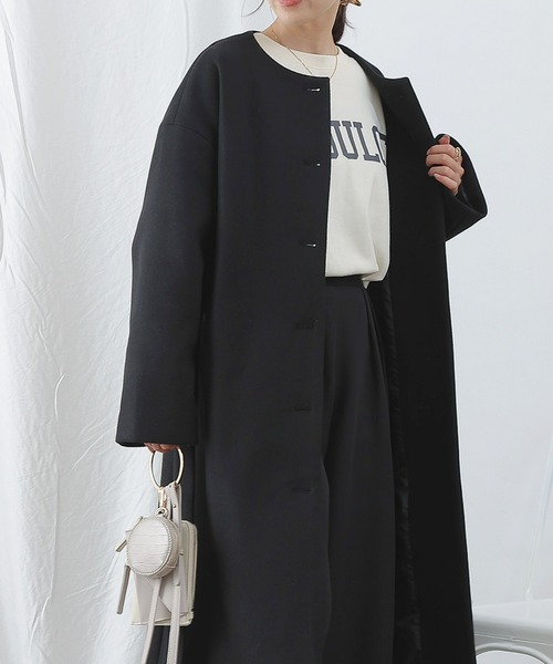 COLONY 2139（コロニートゥーワンスリーナイン）の「テックウールノーカラーコート（ノーカラーコート・レディース・グレイッシュベージュ/ブラック/ベージュ・LARGE/MEDIUM）」の14枚目の写真