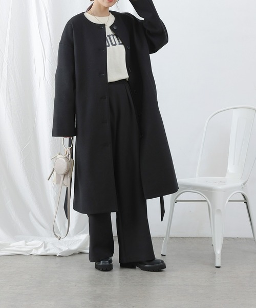 COLONY 2139（コロニートゥーワンスリーナイン）の「テックウールノーカラーコート（ノーカラーコート・レディース・グレイッシュベージュ/ブラック/ベージュ・LARGE/MEDIUM）」の17枚目の写真