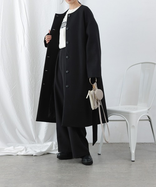 COLONY 2139（コロニートゥーワンスリーナイン）の「テックウールノーカラーコート（ノーカラーコート・レディース・グレイッシュベージュ/ブラック/ベージュ・LARGE/MEDIUM）」の16枚目の写真