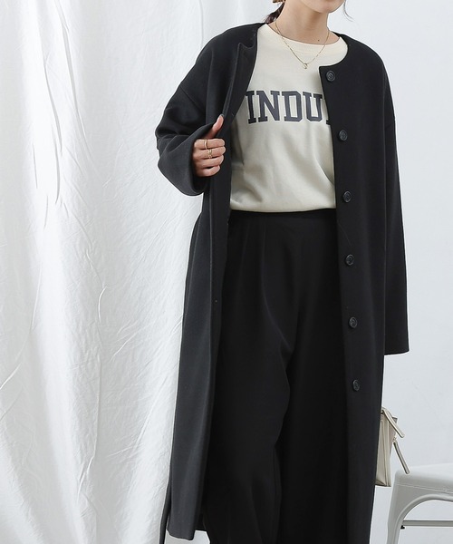 COLONY 2139（コロニートゥーワンスリーナイン）の「テックウールノーカラーコート（ノーカラーコート・レディース・グレイッシュベージュ/ブラック/ベージュ・LARGE/MEDIUM）」の18枚目の写真