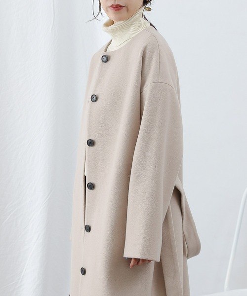 COLONY 2139（コロニートゥーワンスリーナイン）の「テックウールノーカラーコート（ノーカラーコート・レディース・グレイッシュベージュ/ブラック/ベージュ・LARGE/MEDIUM）」の4枚目の写真