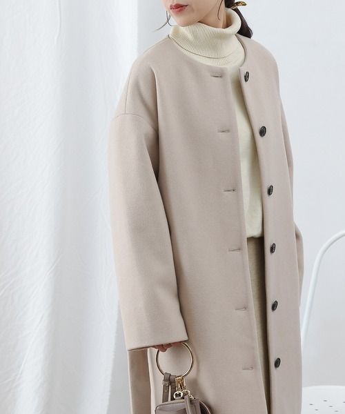 COLONY 2139（コロニートゥーワンスリーナイン）の「テックウールノーカラーコート（ノーカラーコート・レディース・グレイッシュベージュ/ブラック/ベージュ・LARGE/MEDIUM）」の5枚目の写真