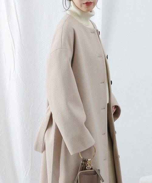 COLONY 2139（コロニートゥーワンスリーナイン）の「テックウールノーカラーコート（ノーカラーコート・レディース・グレイッシュベージュ/ブラック/ベージュ・LARGE/MEDIUM）」の8枚目の写真