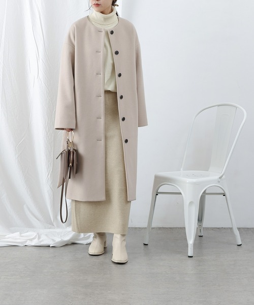 COLONY 2139（コロニートゥーワンスリーナイン）の「テックウールノーカラーコート（ノーカラーコート・レディース・グレイッシュベージュ/ブラック/ベージュ・LARGE/MEDIUM）」の11枚目の写真